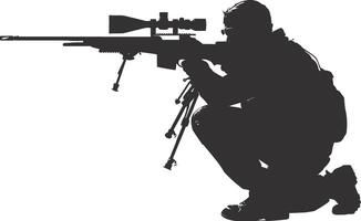 AI generated Silhouette sniper in action black color only full body vector