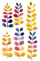 conjunto con acuarela resumen hojas de brillante colores, amarillo, rosado y azul vector