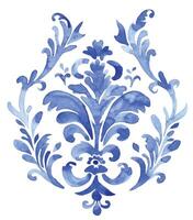 watercolor blue damask ornament. classic vintage ornament vector