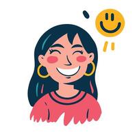 funny portrait of a young woman, illustration in cartoon style. trendy colors and abstract spots vector