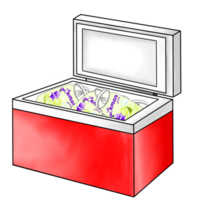 Gefrierschrank Box mit Dosen- Obst Saft png