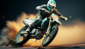 AI generated Men riding motorcycles in an extreme motocross championship race generated by AI photo