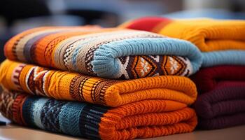 AI generated Vibrant woolen cardigans in a cozy, modern home interior generated by AI photo