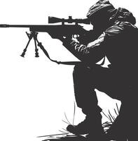 AI generated Silhouette sniper in action black color only full body vector