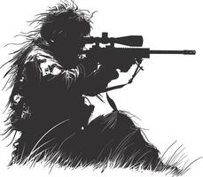 AI generated Silhouette sniper in action black color only full body vector