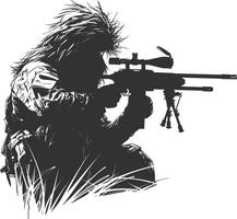 AI generated Silhouette sniper in action black color only full body vector