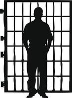 AI generated Silhouette prisoner in jail black color only full body vector