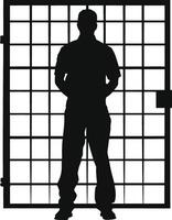 AI generated Silhouette prisoner in jail black color only full body vector