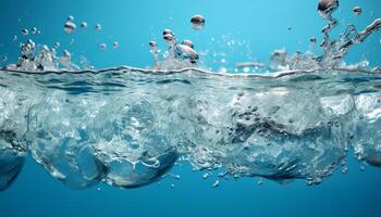 ai generado submarino pescado nadando en azul, transparente agua con burbujas generado por ai foto