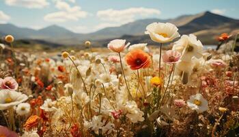 AI generated A vibrant meadow of wildflowers blossoms under the summer sun generated by AI photo