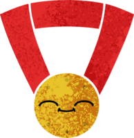 retro illustration style cartoon of a gold medal png