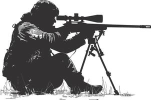 AI generated Silhouette sniper in action black color only full body vector