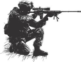 AI generated Silhouette sniper in action black color only full body vector