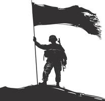 ai generado silueta soldados o Ejército actitud en frente de el negro bandera negro color solamente vector