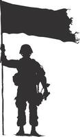 AI generated Silhouette Soldiers or Army pose in front of the black flag black color only vector