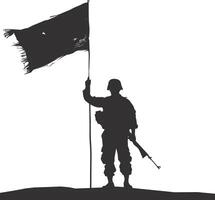 AI generated Silhouette Soldiers or Army pose in front of the blank flag black color only vector