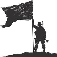 ai generado silueta soldados o Ejército actitud en frente de el negro bandera negro color solamente vector