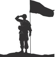 AI generated Silhouette Soldiers or Army pose in front of the blank flag black color only vector