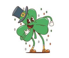 Cartoon retro shamrock trefoil groovy character vector