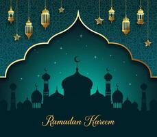 Ramadán kareem fiesta bandera con musulmán mezquita vector