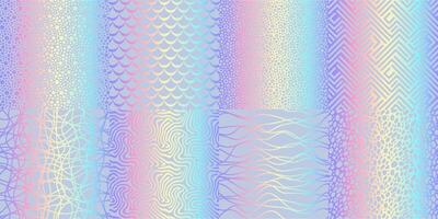 Hologram texture patterns, glitter rainbow foil vector