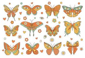 maravilloso hippie mariposa aislado retro insectos conjunto vector