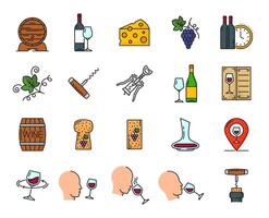 Wine store, restaurant alcohol menu line icons vector