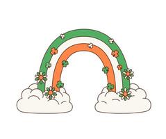 Cartoon retro groovy irish rainbow, st patrick day vector