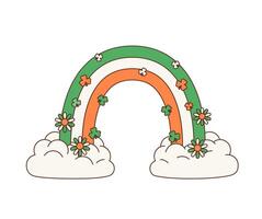 Cartoon retro groovy irish rainbow, st patrick day vector