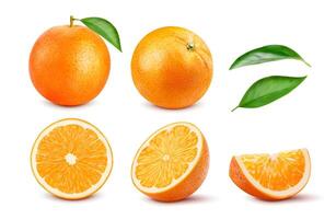 Realistic ripe orange whole citrus fruit and slice vector