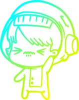 cold gradient line drawing of a angry cartoon space girl waving png