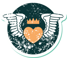 image emblématique de style tatouage autocollant en détresse d'un coeur avec des ailes png