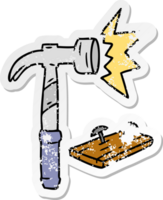 hand drawn distressed sticker cartoon doodle of a hammer and nails png