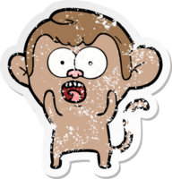 distressed sticker of a cartoon shocked monkey png