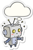 cartoon robot with thought bubble as a printed sticker png