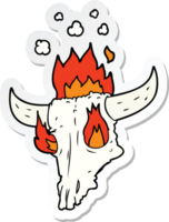 pegatina de una espeluznante caricatura de cráneo de animales en llamas png