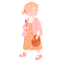 A happy young girl painting with a brush and palette png