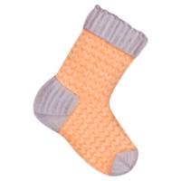 A watercolor isolated object featuring a knitted sock, a clothing item for winter and autumn. Suitable for knitting, crafting, and cozy evenings png