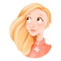 une dessin animé illustration de une femme avec longue blond cheveux et une Collier png