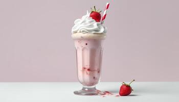 AI generated Fresh strawberry dessert, sweet and creamy, a summer indulgence generated by AI photo