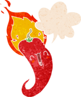 cartone animato fiammeggiante caldo chili Pepe con discorso bolla nel grunge afflitto retrò strutturato stile png