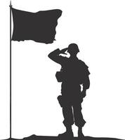 ai generado silueta soldados o Ejército actitud en frente de el blanco bandera negro color solamente vector