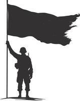 AI generated Silhouette Soldiers or Army pose in front of the black flag black color only vector