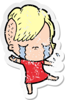 distressed sticker of a cartoon crying girl png