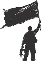 ai generado silueta soldados o Ejército actitud en frente de el negro bandera negro color solamente vector