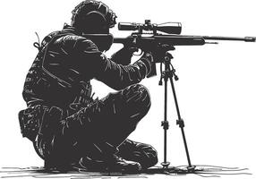 AI generated Silhouette sniper in action black color only full body vector