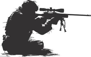 AI generated Silhouette sniper in action black color only full body vector