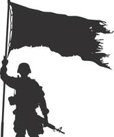 AI generated Silhouette Soldiers or Army pose in front of the black flag black color only vector