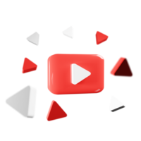 3D render youtube logo icon isolated on transparent background png