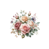 acquerello di composizione di bouquet di fiori di rose rosa png